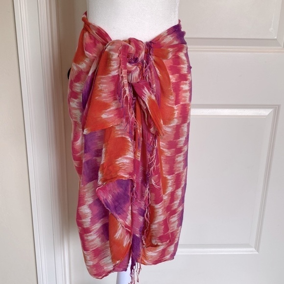 Colorful Rayon Wrap Womens Beachy Boho Tie Dye Fringed Blanket Sarong Scarf OS - Picture 1 of 6